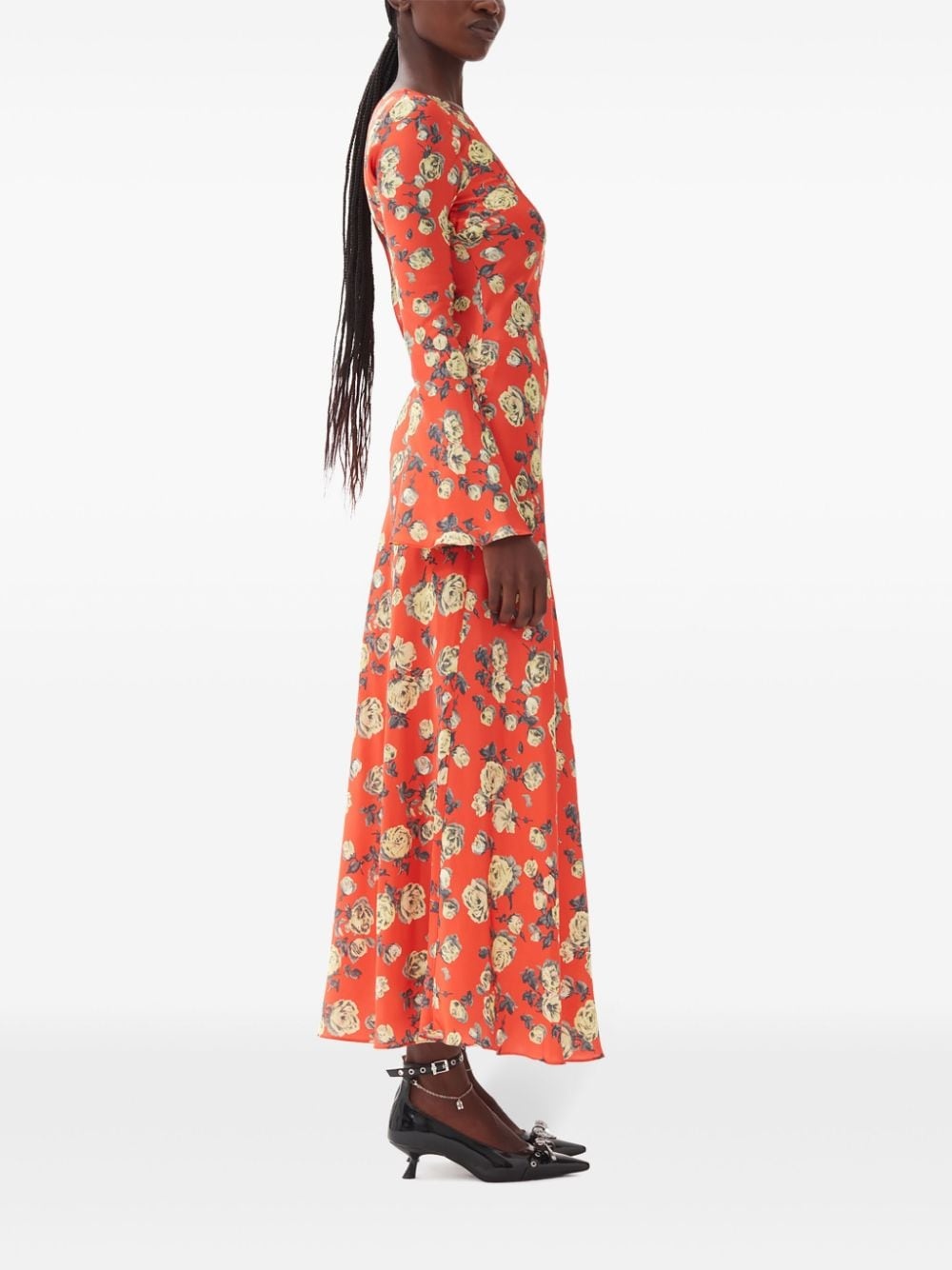 floral-print satin maxi dress - 3