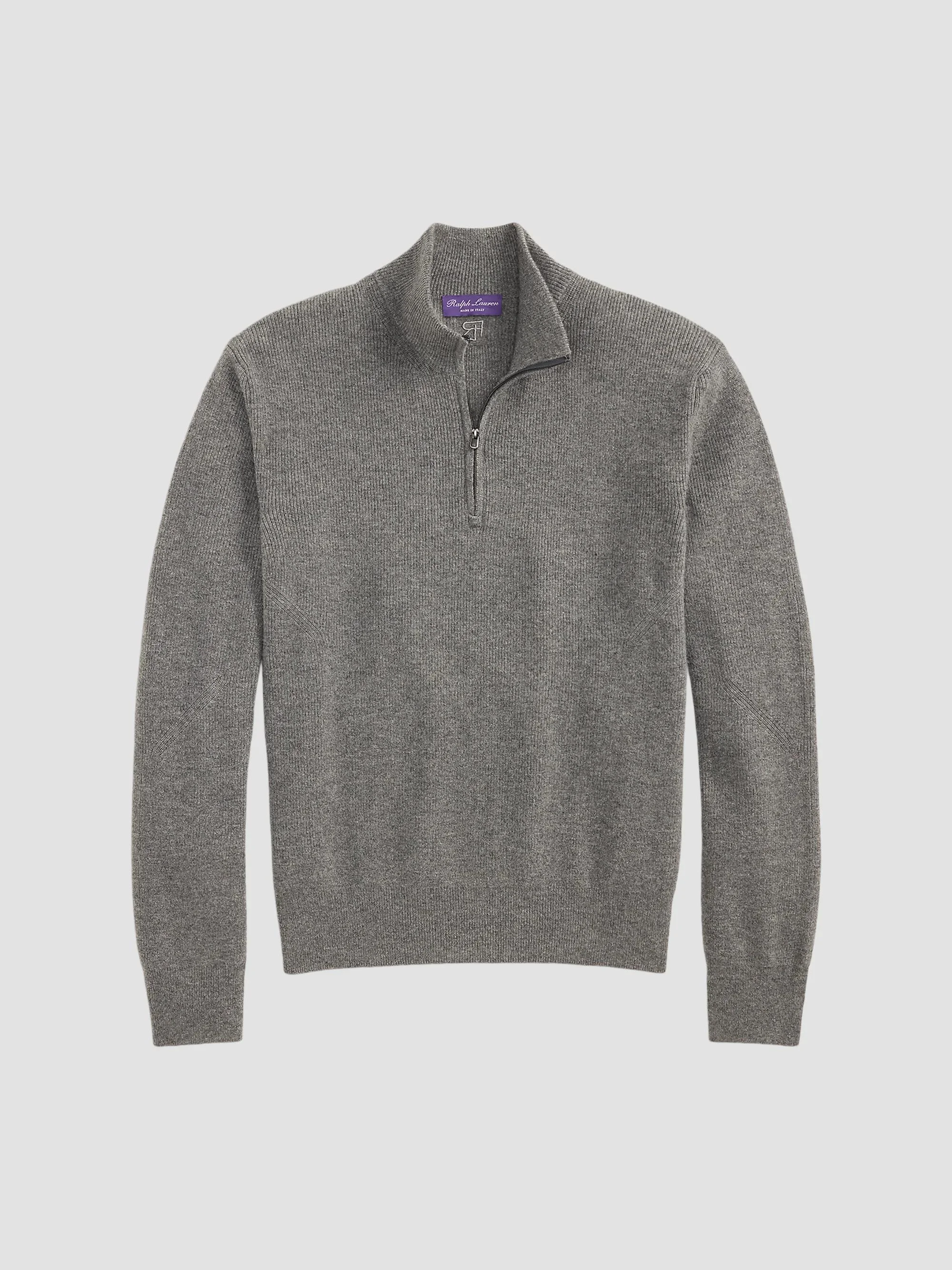 Men's Textured Cashmere Quarter-Zip Sweater - Medium Grey Melange - 1