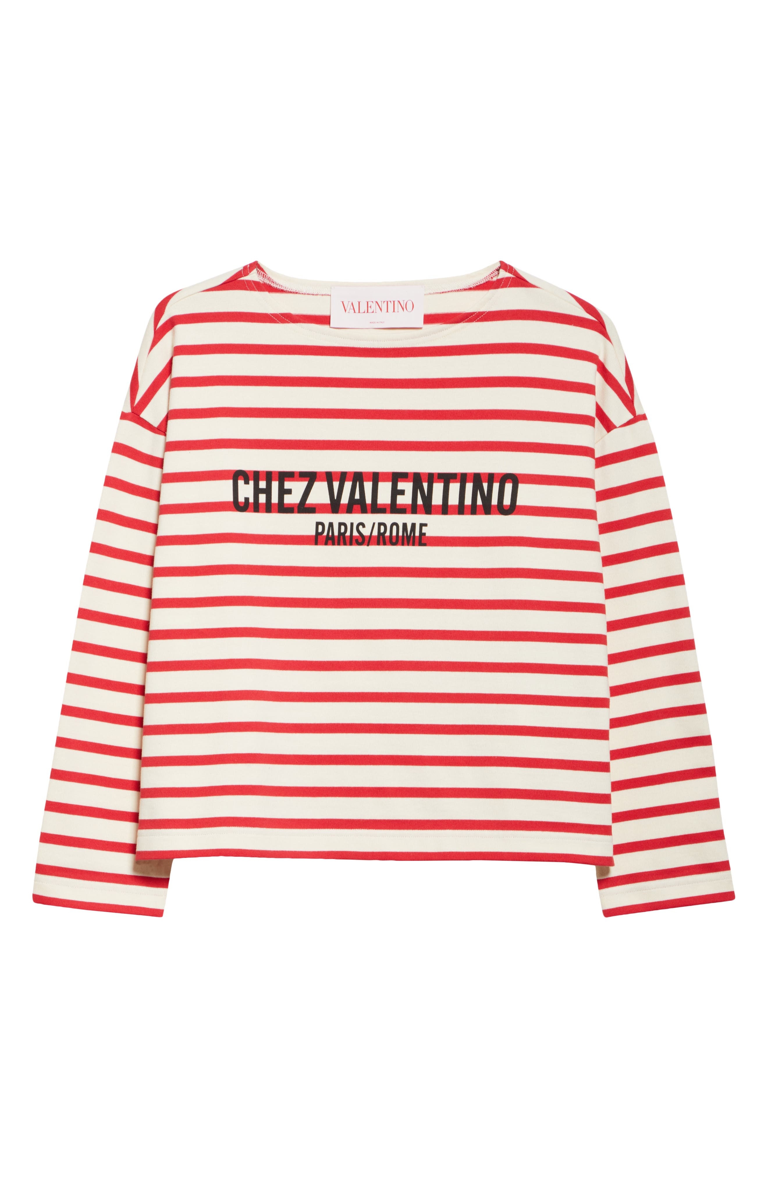Valentino Garavani Stripe Logo Long Sleeve Cotton T-Shirt in Avorio/rosso at Nordstrom - 6