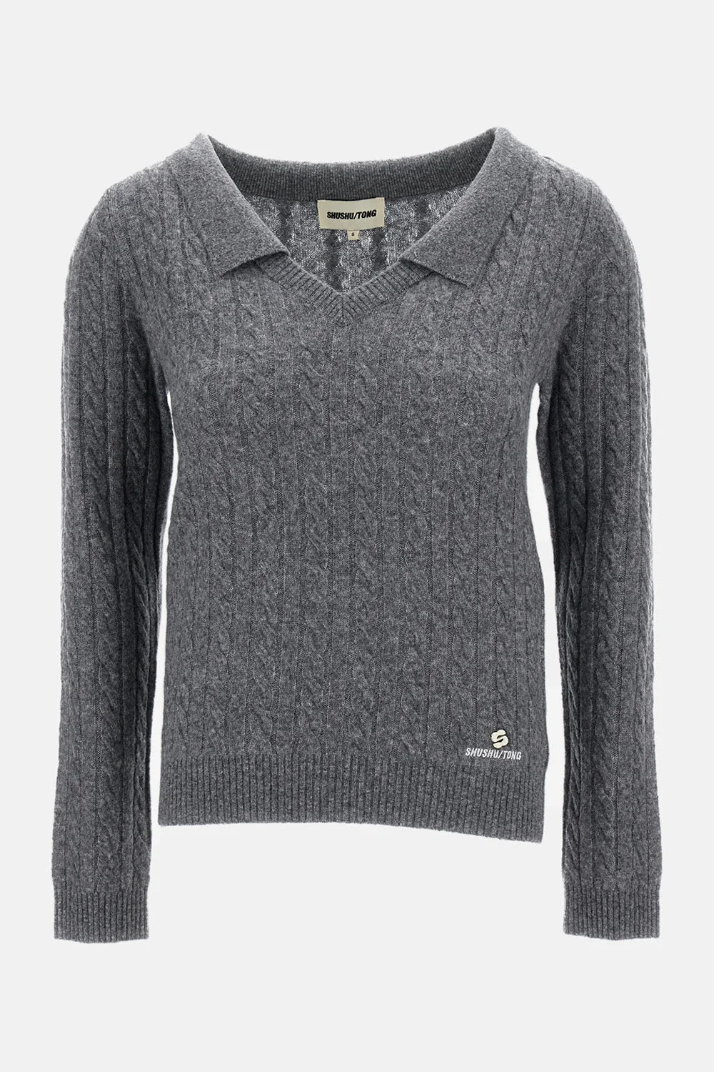 V-neck cable-knit sweater - 1