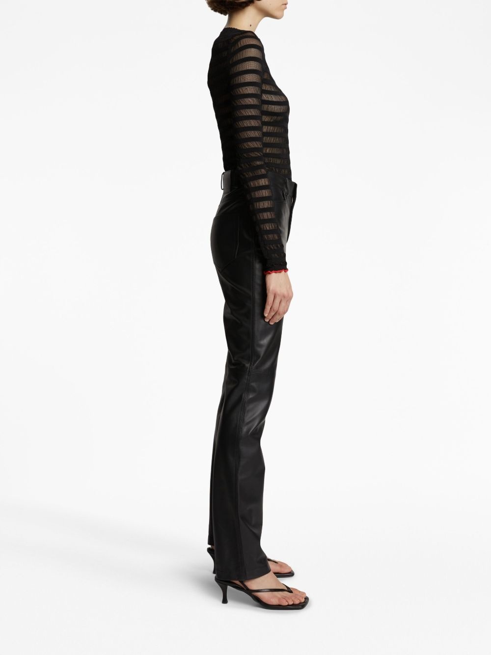 leather straight-leg trousers - 3