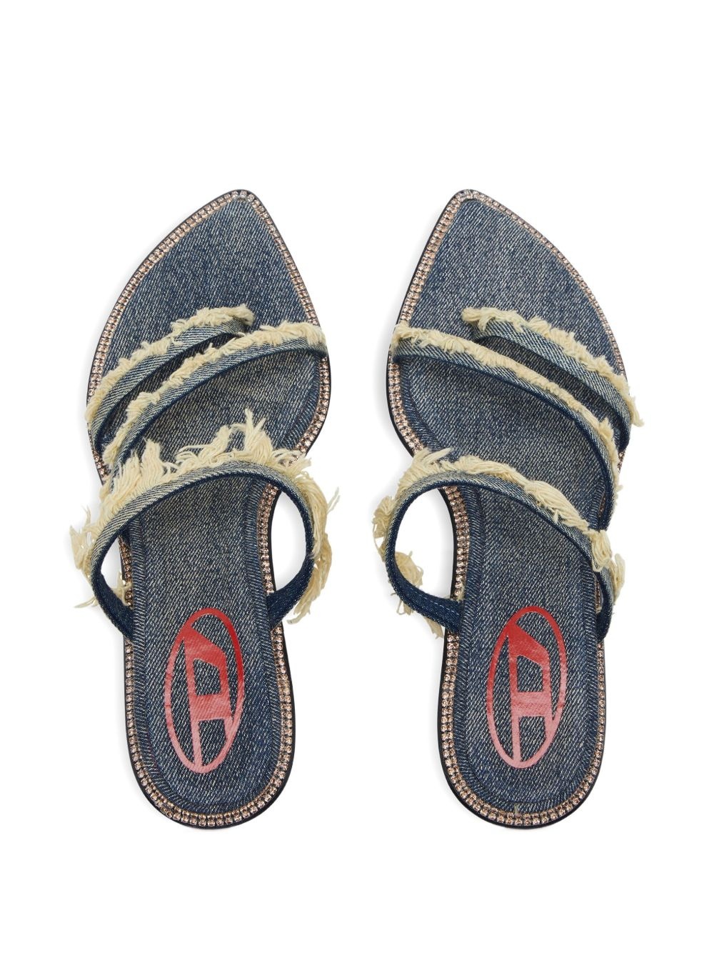 45mm D-Havanna frayed denim crystal-embellished sandals - 3