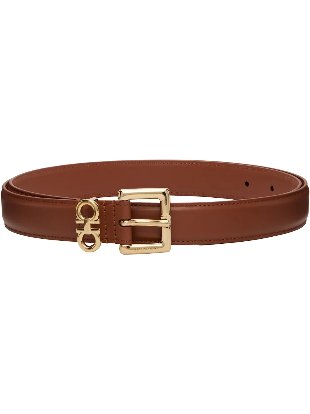 Brown Double Gancini Fixed Belt - 1