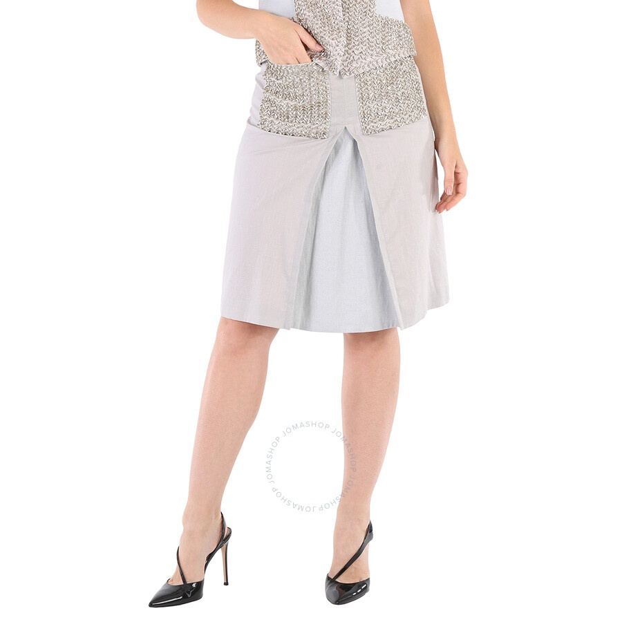 Burberry Ladies Grey Melange Crystal Embroidered Box Pleated Midi Skirt - 3