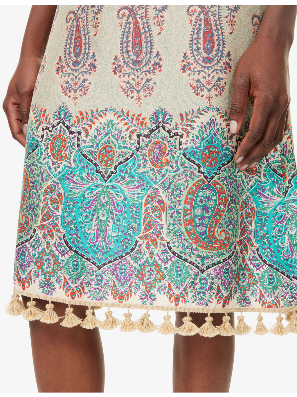 Paisley-Pattern Flared Silk Midi Skirt - 6