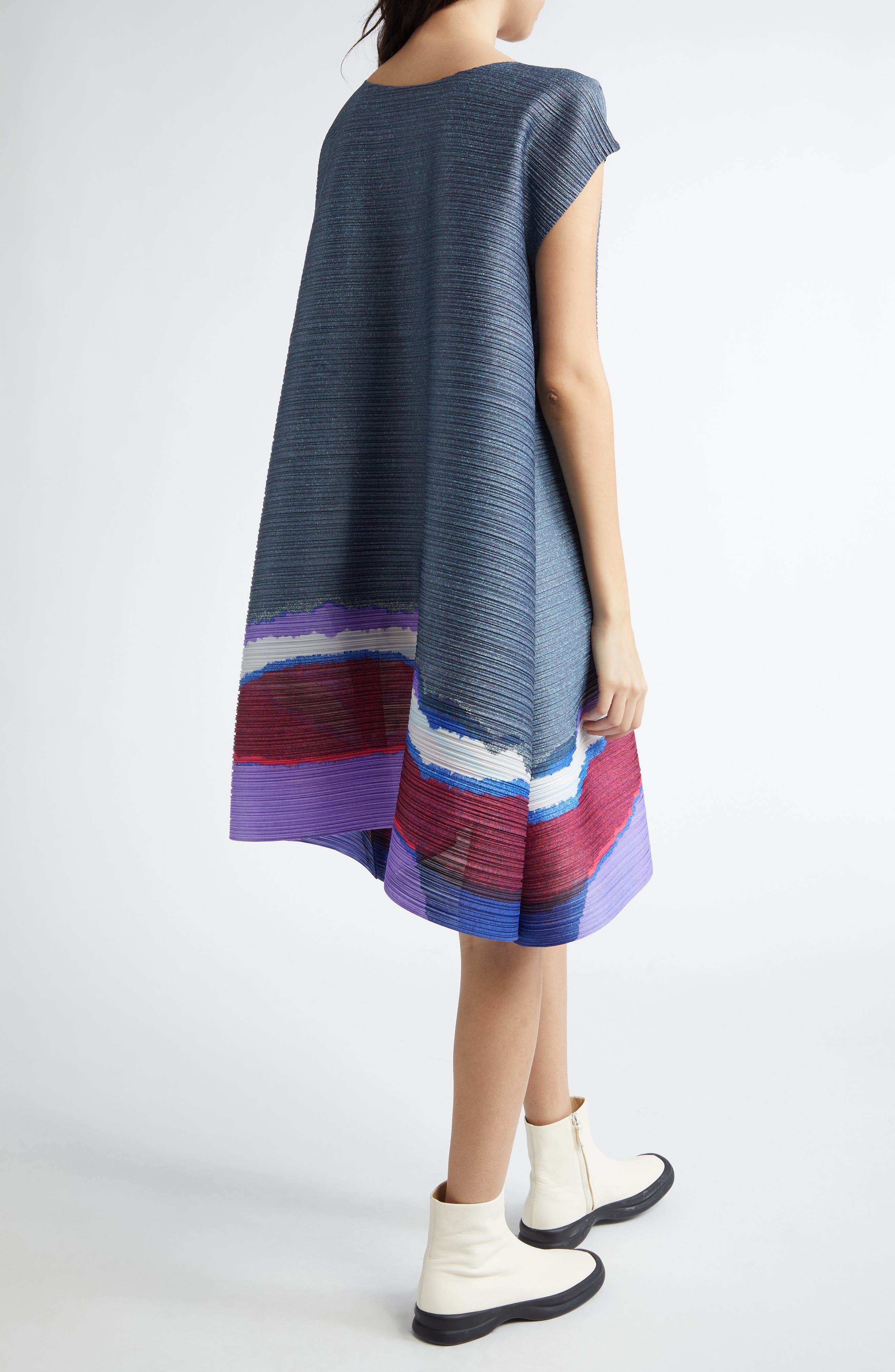 Pleats Please Issey Miyake Grainy Colors Pleated Shift Dress in Dark Blue Gray at Nordstrom - 2
