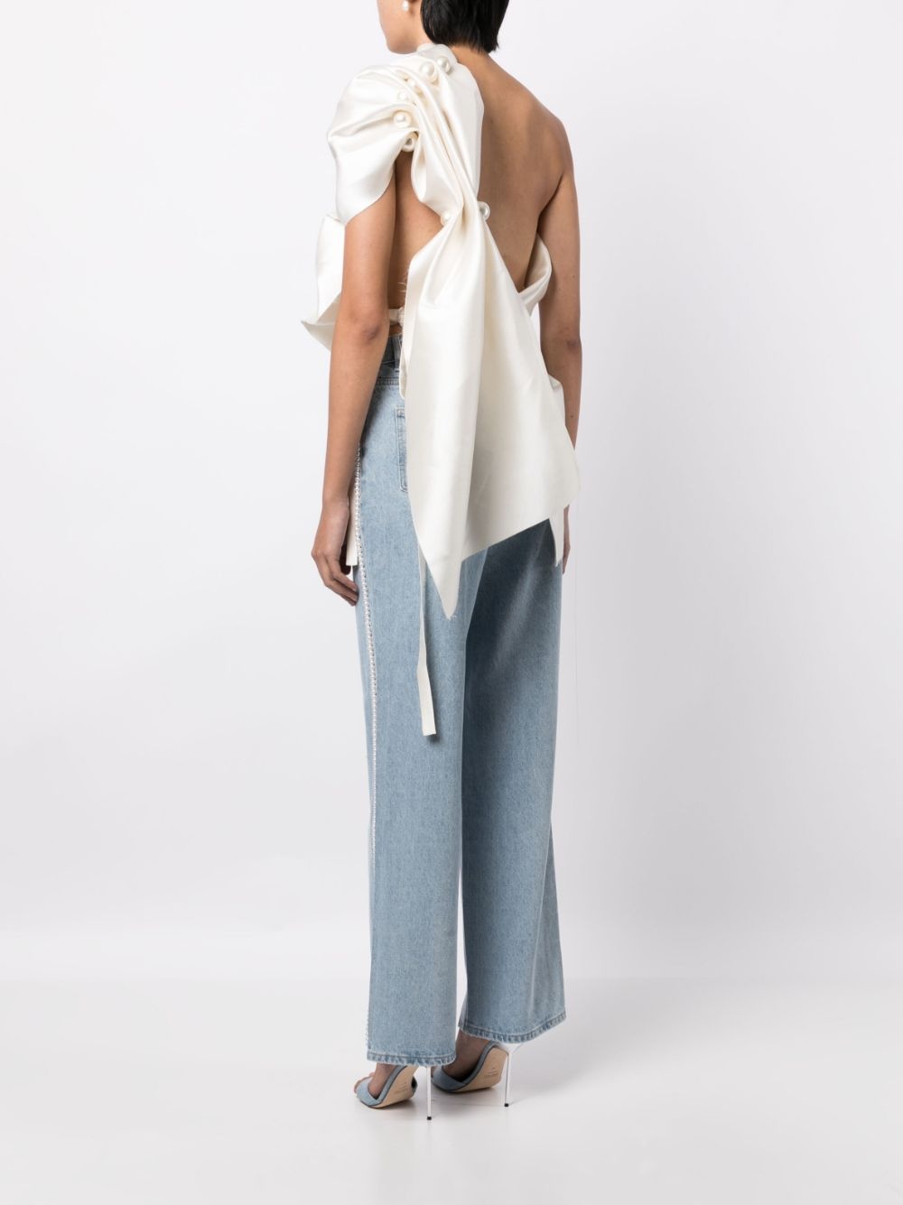 asymmetric gathered pearl-detail blouse - 4