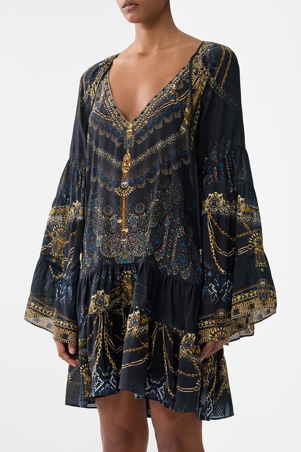 A-LINE GATHERED PANEL DRESS - 5