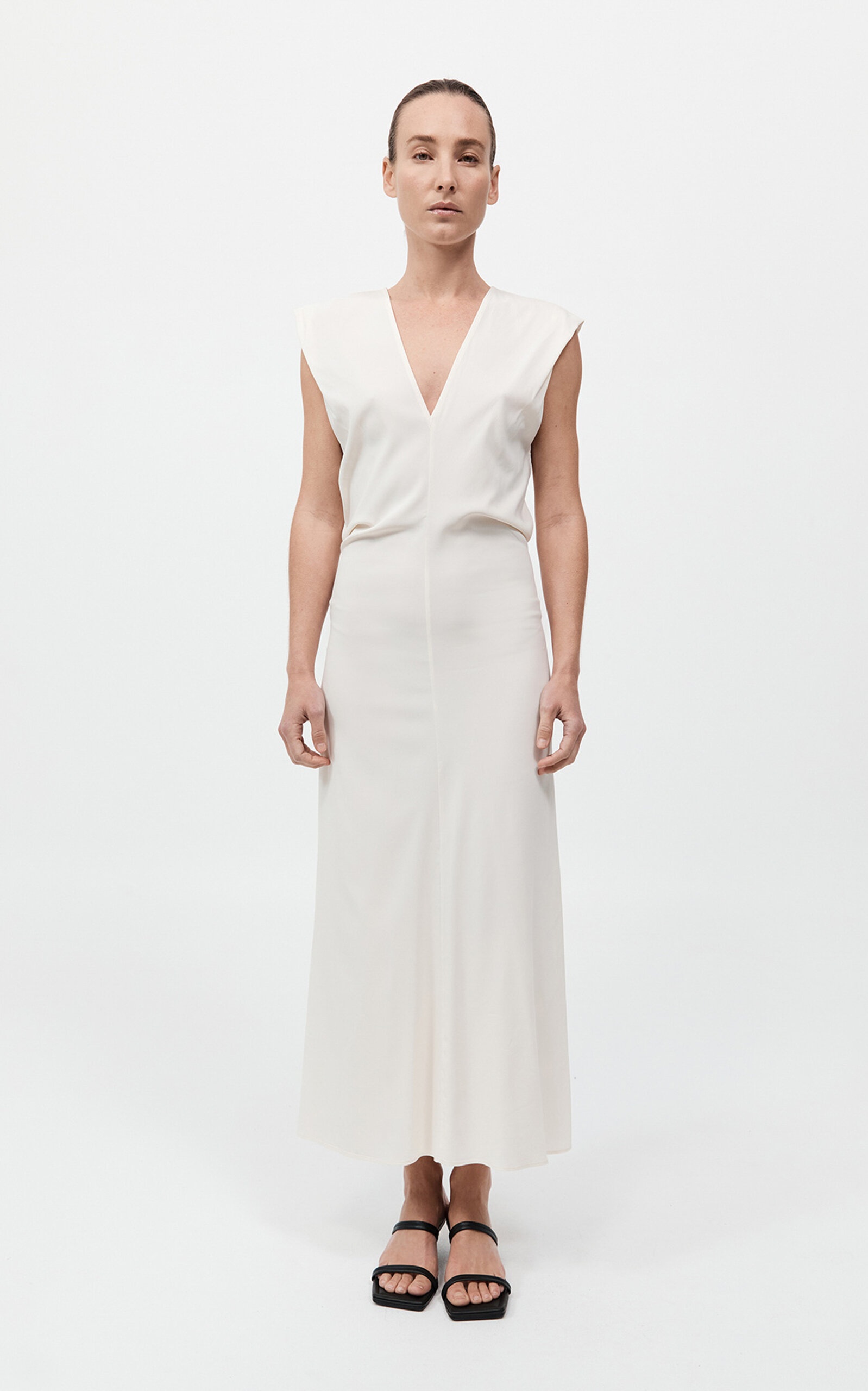 Draped Crepe Maxi Dress off-white - 4