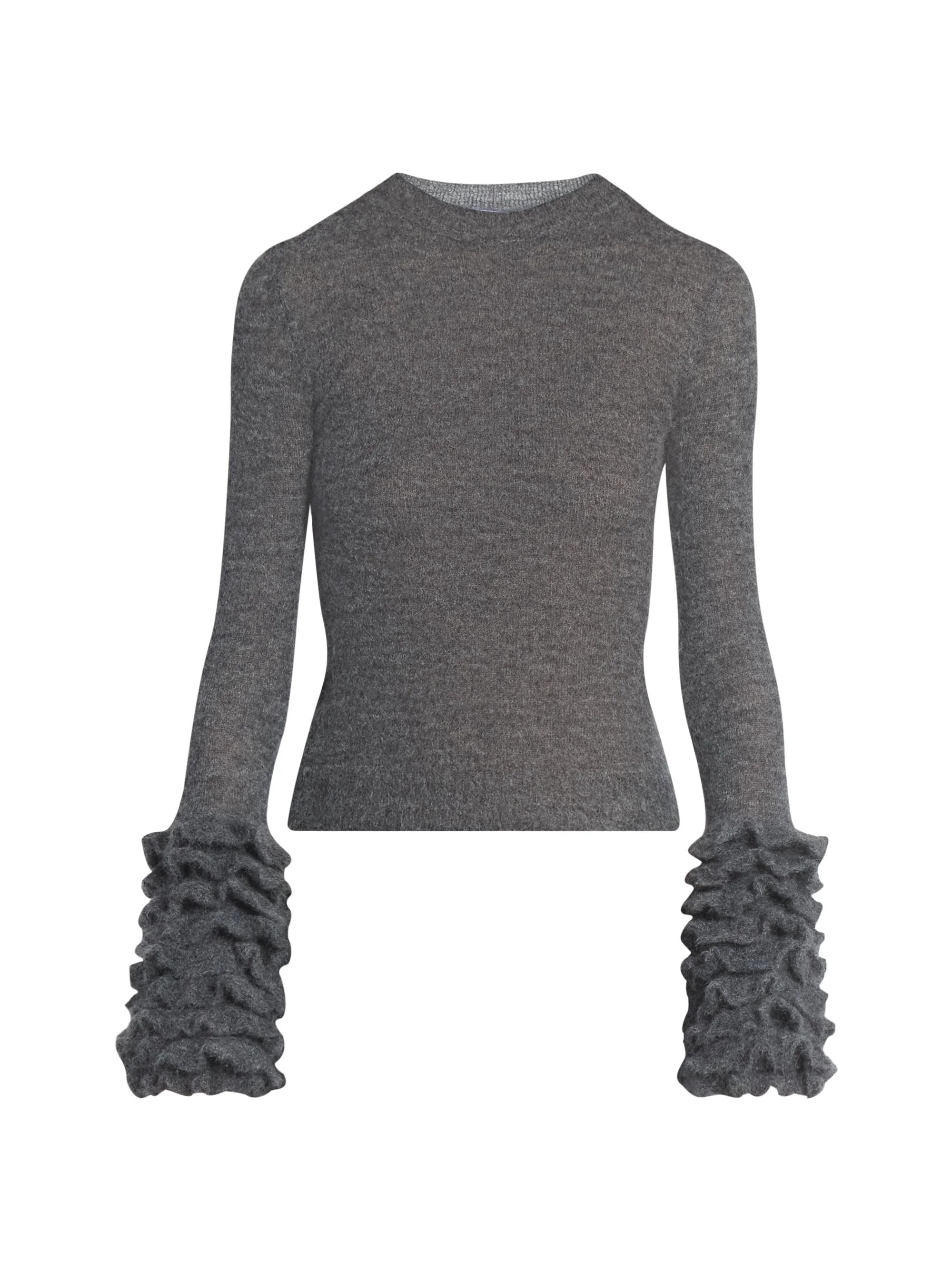 Women's Mohair-Blend Ruffled Cuff Sweater - Gris Chine - 1