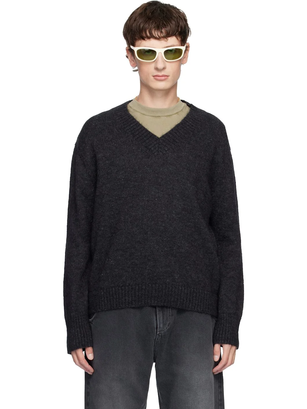 Gray Vexed V-Neck Sweater - 1