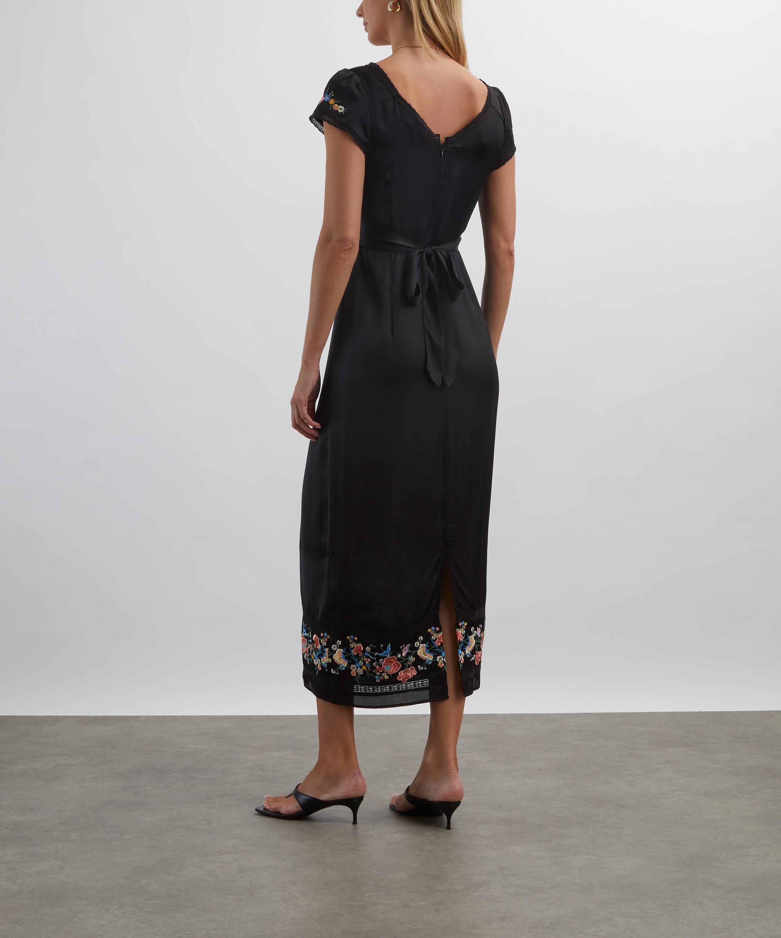 Carey Orchard Embroidery Black Midi Dress - 4