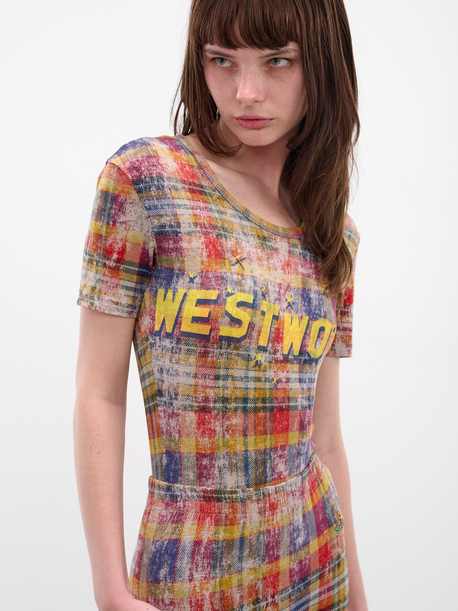 Red Distressed Tartan Peru Tee - 4