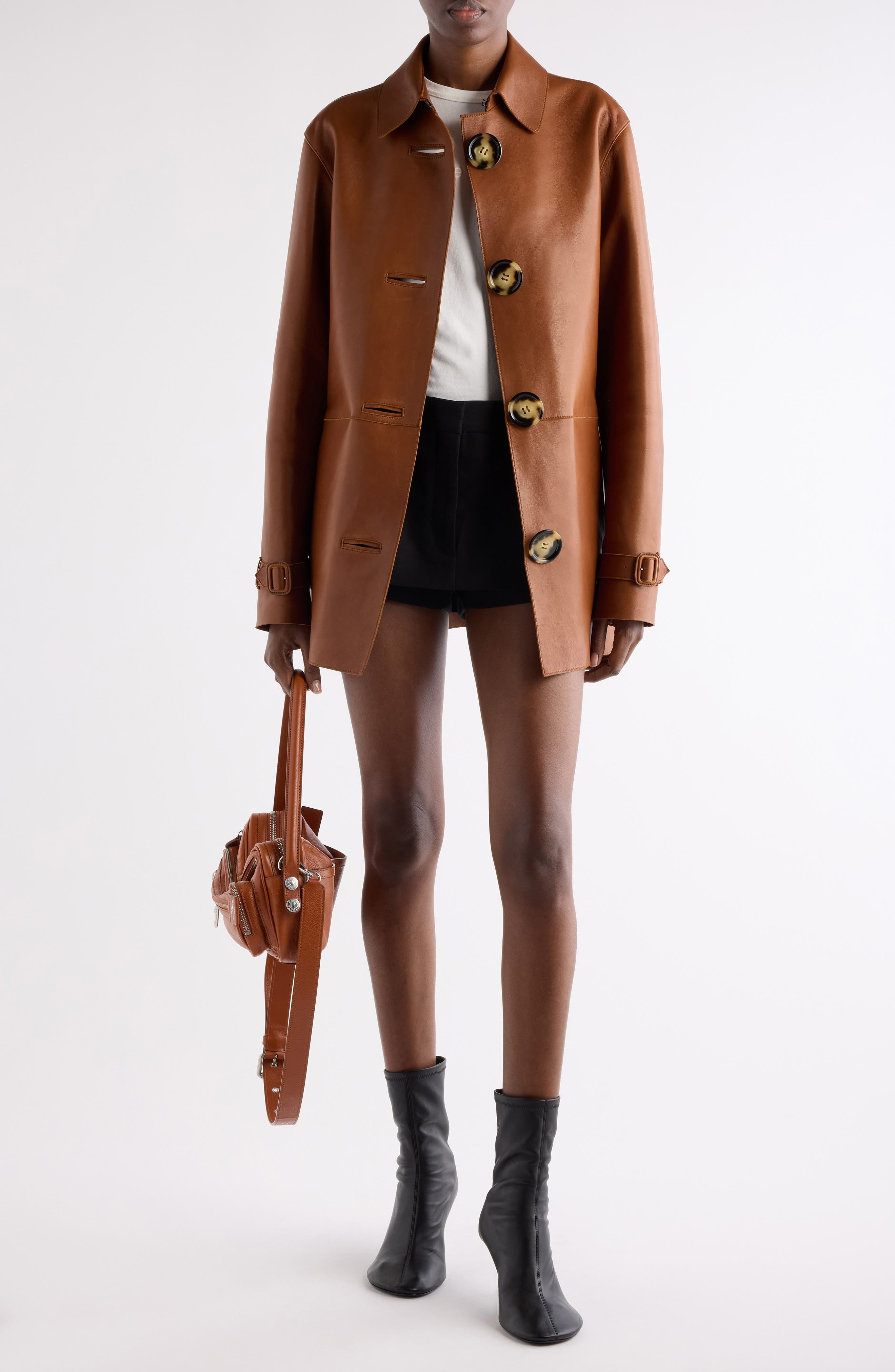 Acne Studios Lorassino Lambskin Leather Jacket in Cognac Brown at Nordstrom - 2