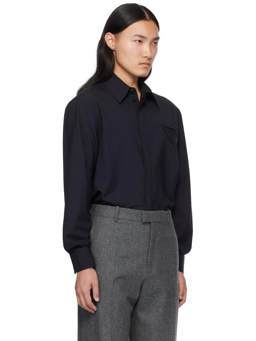 Navy Fine Wool Shirt - 2