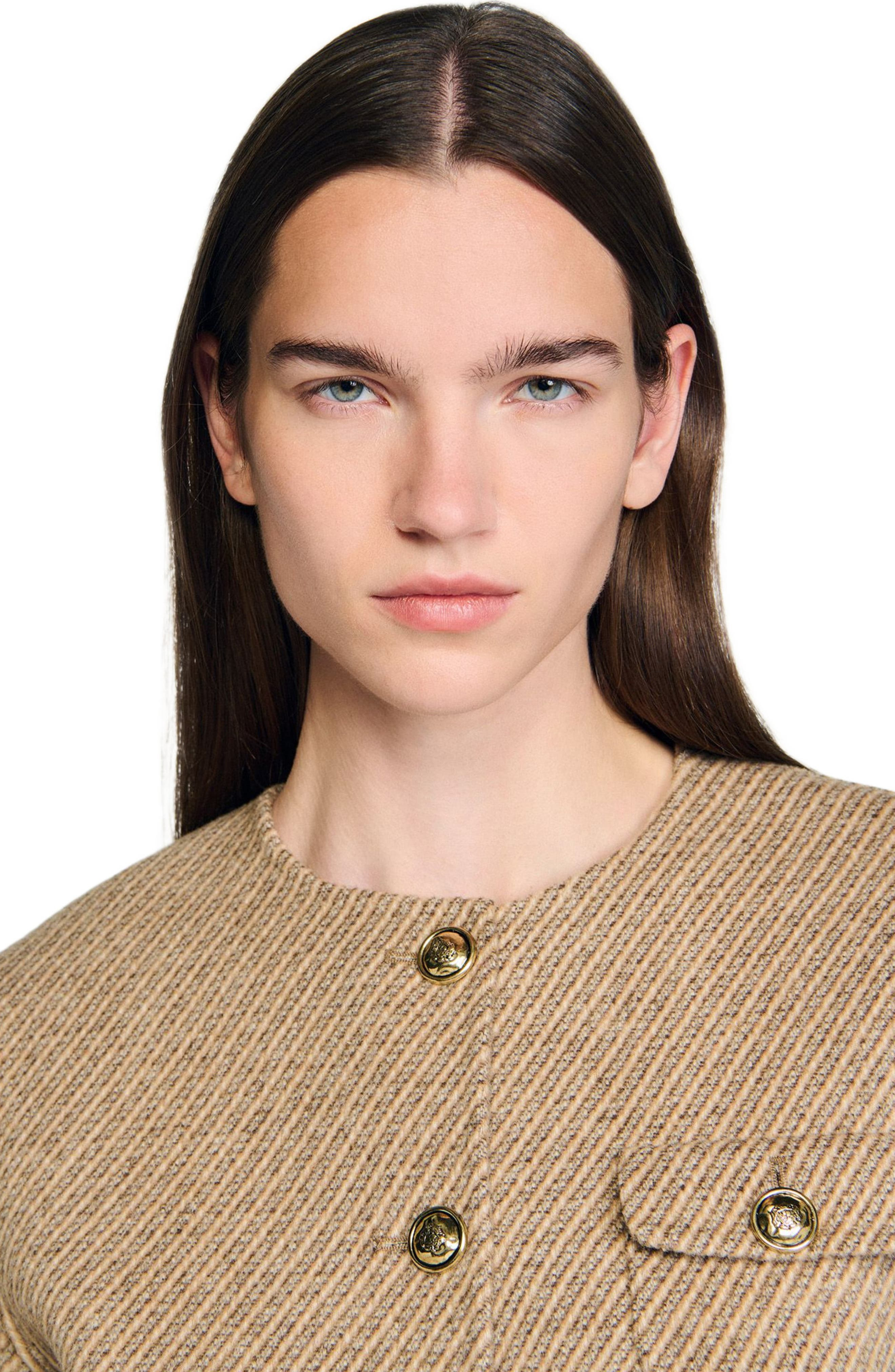 SANDRO Cropped button-down jacket in Beige at Nordstrom - 4