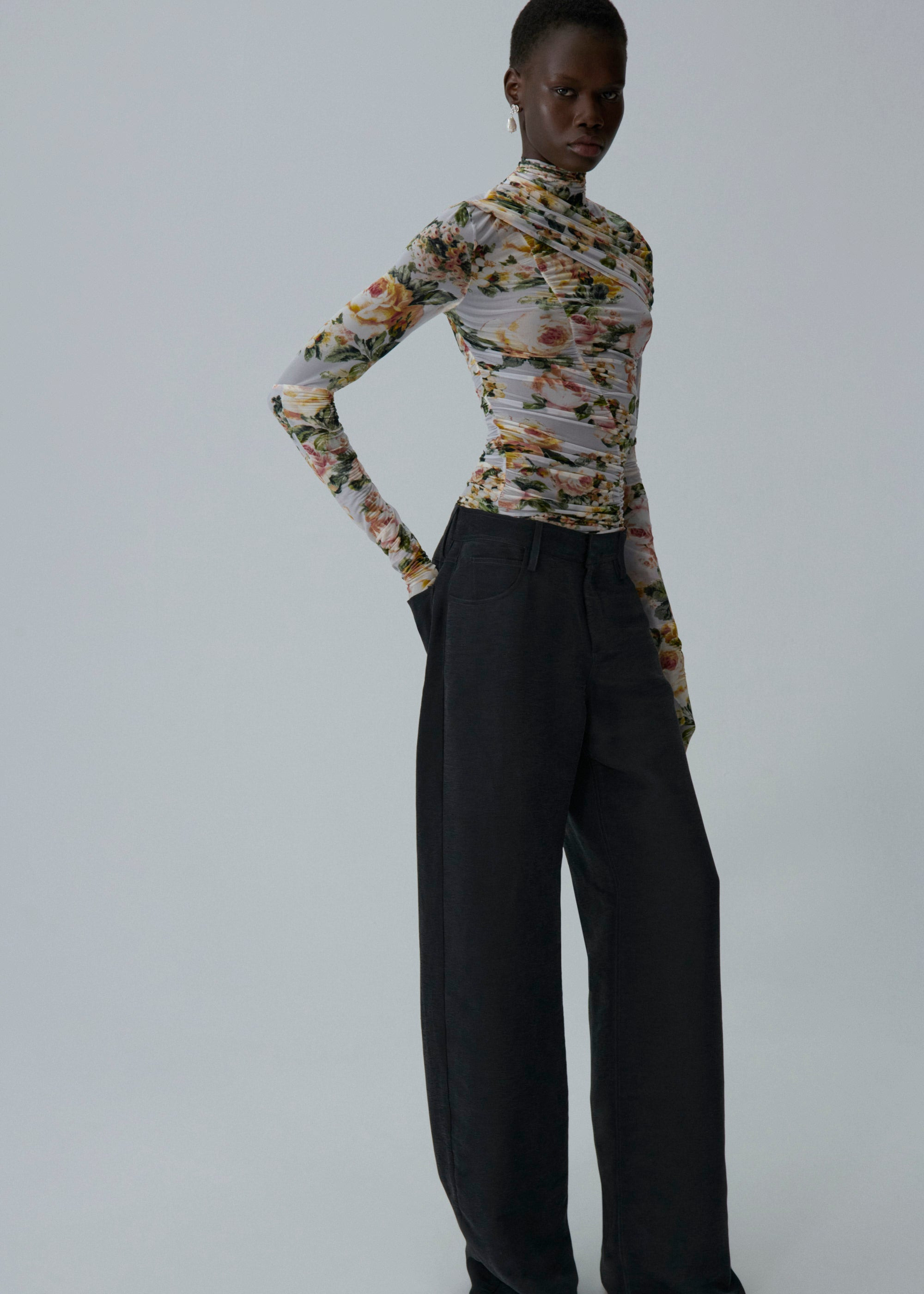 Ruched cape-effect top in floral print - 3