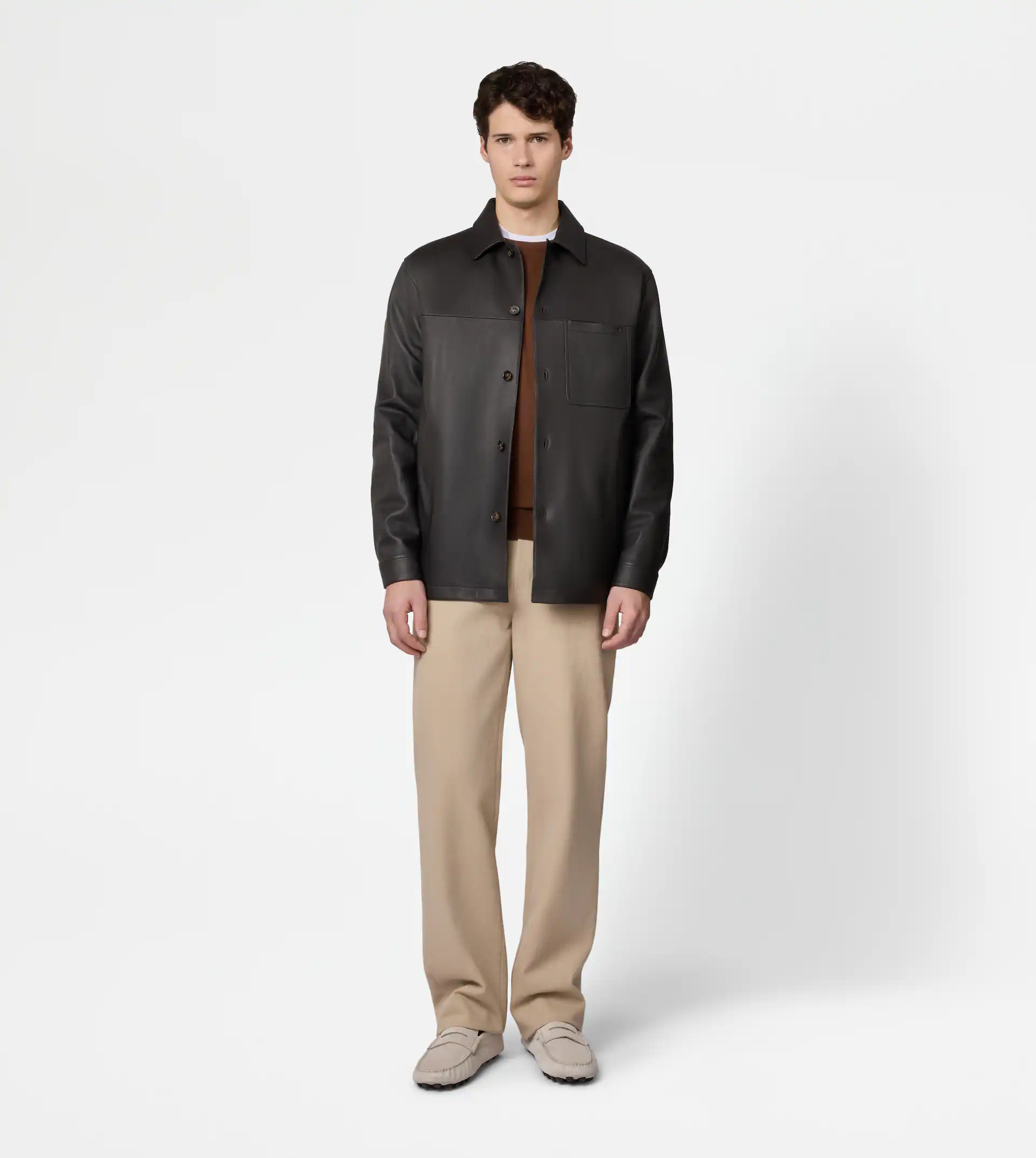 OVERSHIRT IN NAPPA LEATHER - BROWN - 2
