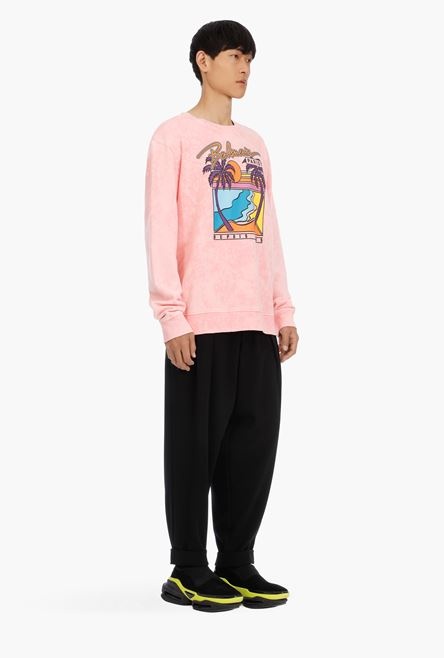 Pink cotton sweatshirt with multicolor Balmain logo - 6