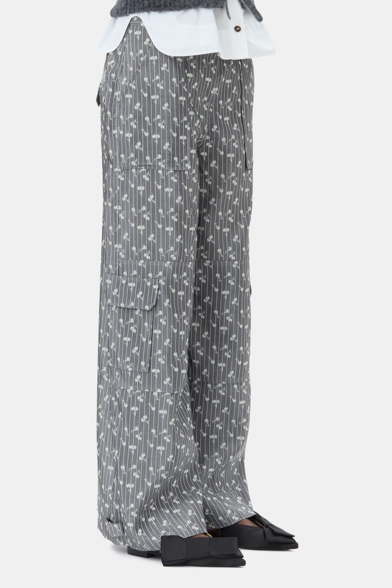 GREY JACQUARD CARGO PANTS - 3