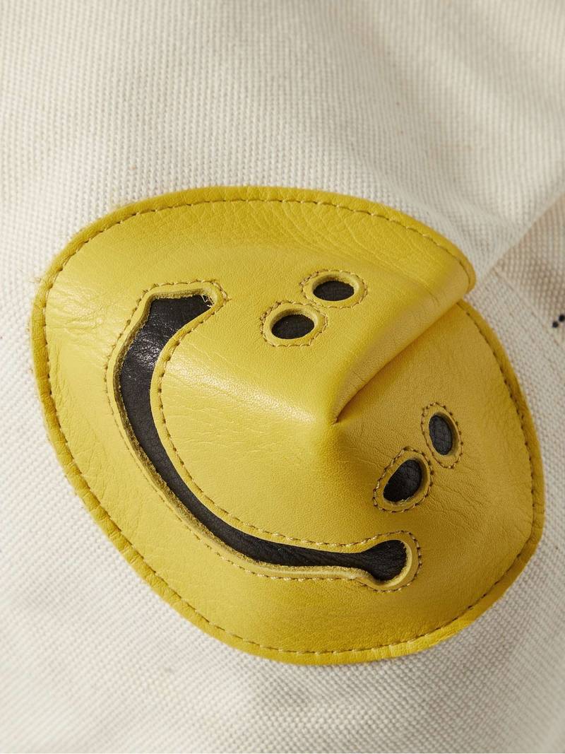 Smiley Leather-Trimmed Canvas Tote Bag 5