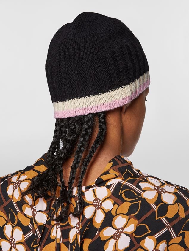 BLACK VIRGIN WOOL RIBBED BEANIE - 3