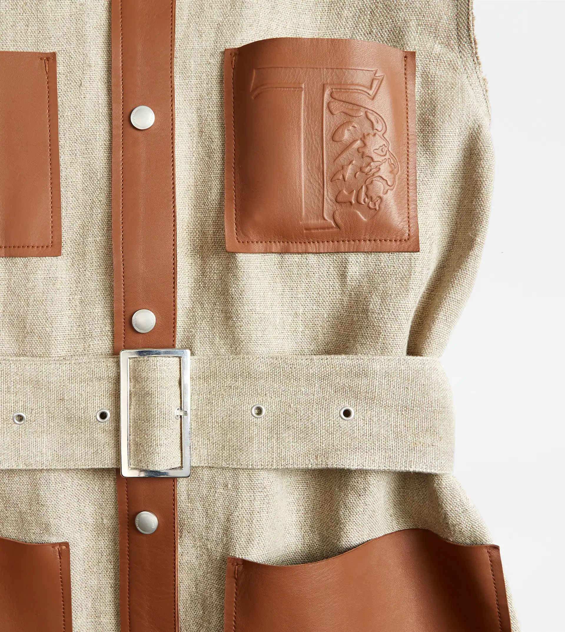 GILET IN LINEN AND LEATHER - BEIGE - 6