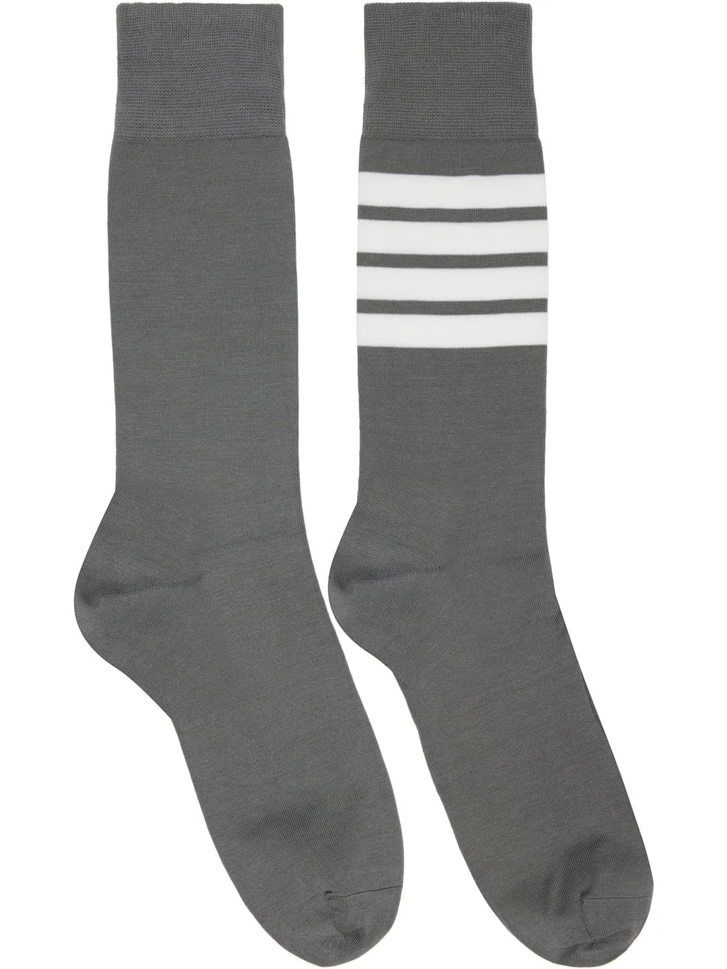 Gray Cotton 4-Bar Mid Calf Socks - 1