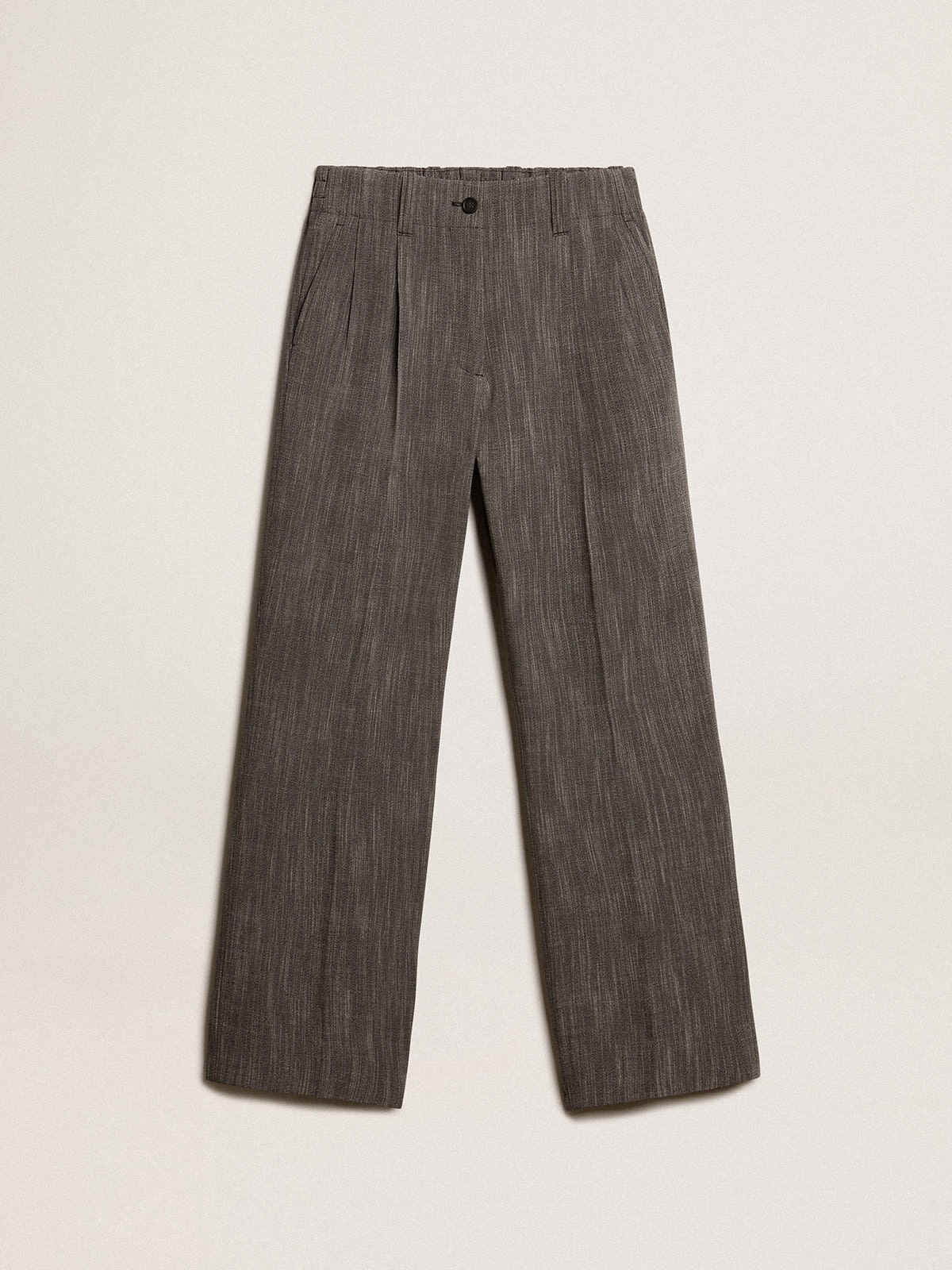 Women’s high-waisted pants in gray melange wool blend - 1