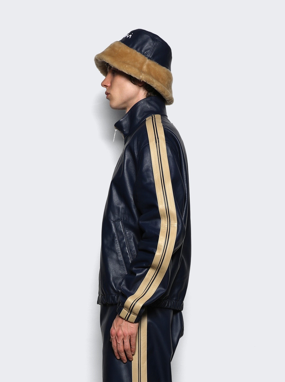 Leather Bomber Jacket Navy - 4