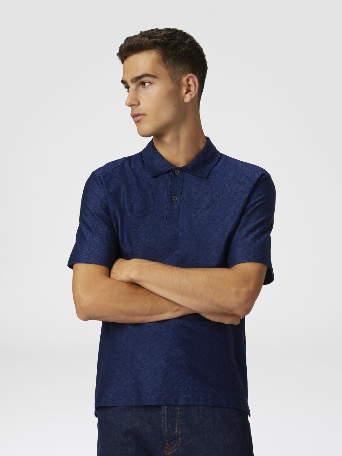 Tonal zigzag cotton jersey polo shirt - 4