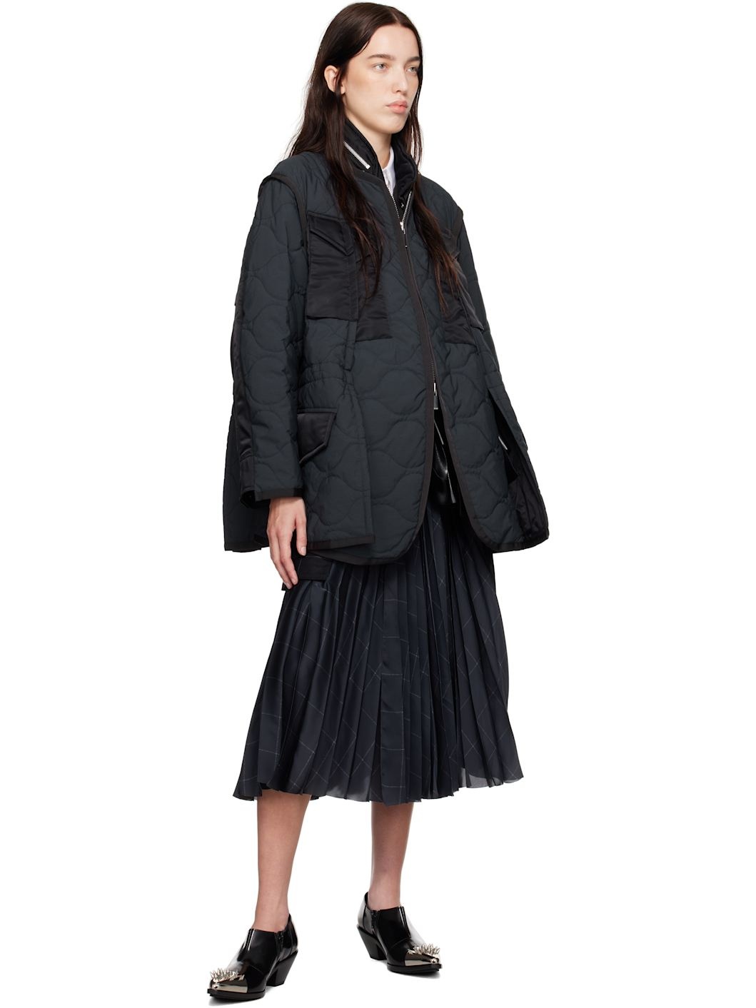 Navy & Black Rip Stop Quilted Coat - 4