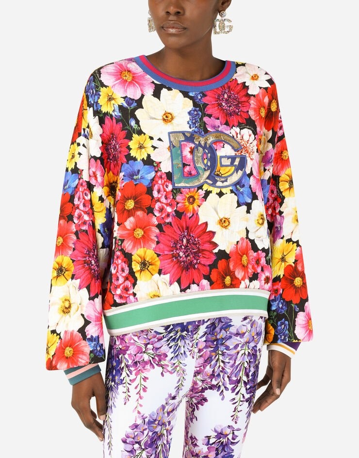 Cropped brocade sweatshirt with garden print - 4