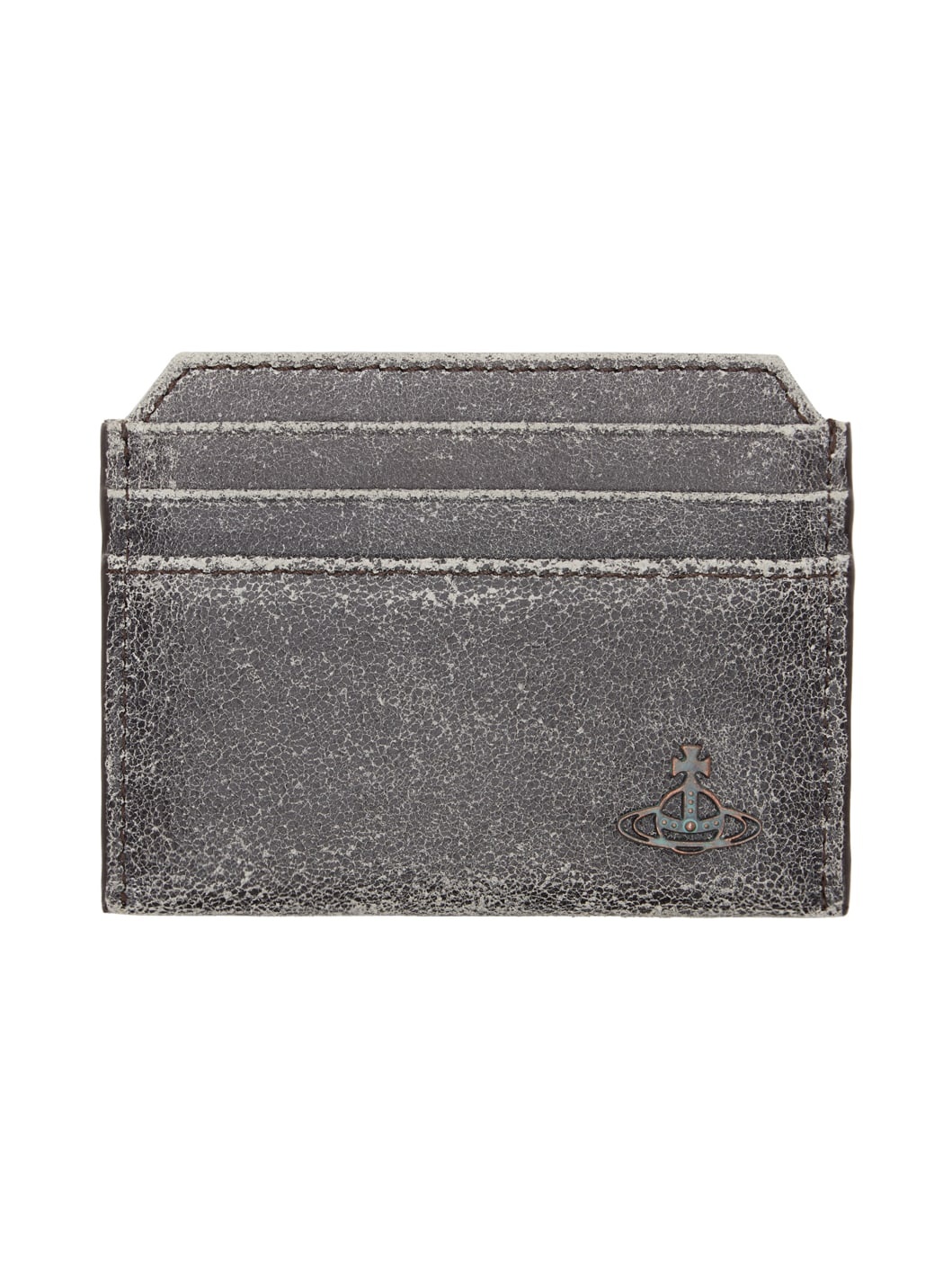 Gray Distressed Leather Slim Card Holder - 1