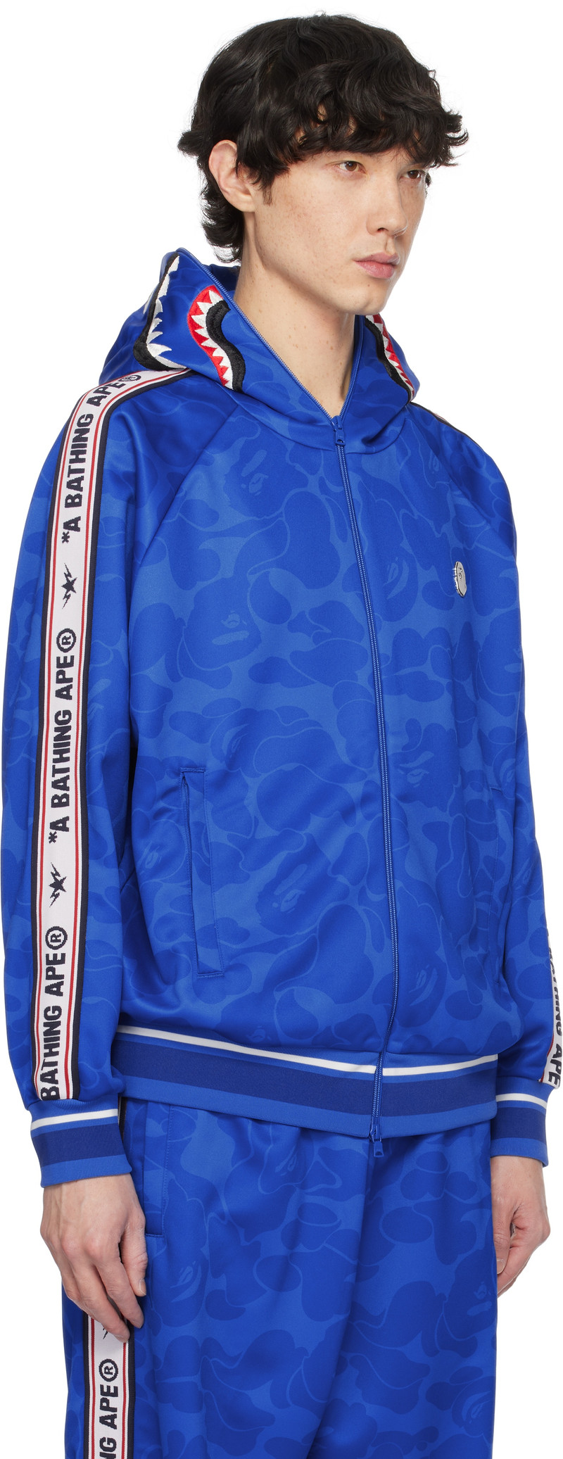 A BATHING APE® Blue Solid Camo Relaxed Fit Shark Full Zip Hoodie outlook