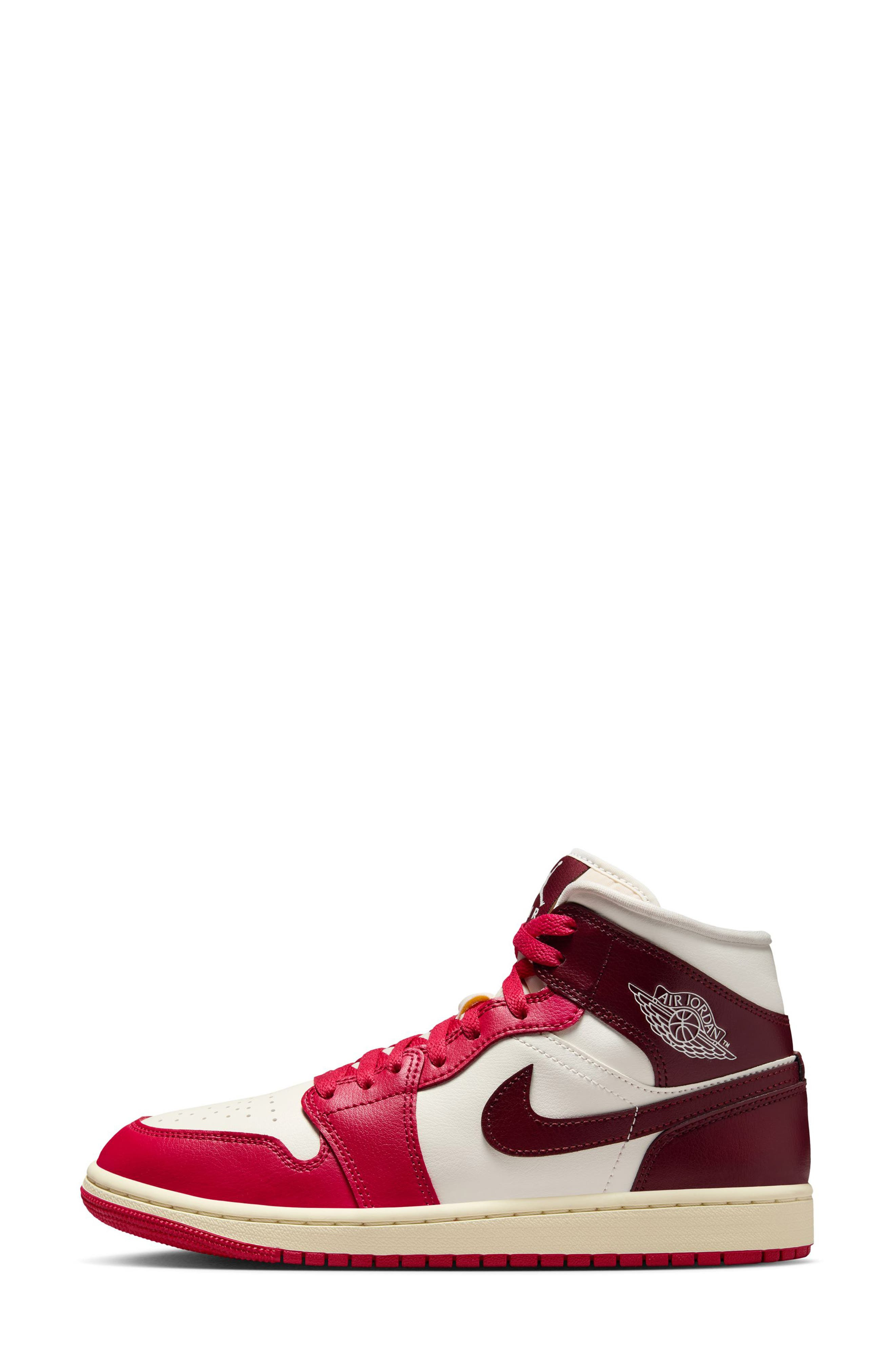 Air Jordan 1 Mid Sneaker in Sail/Dark Team Red/Hibiscus at Nordstrom - 2