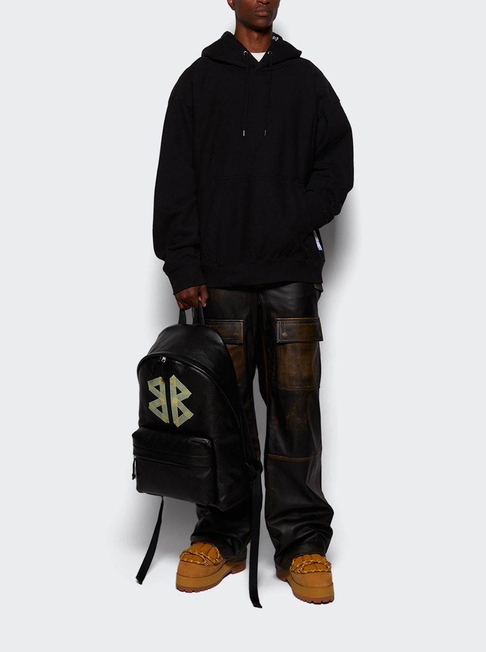 French Terry Hooded Pullover Black - 6