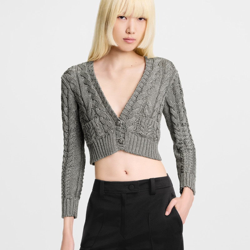 Cropped Cable Knit Cardigan 2