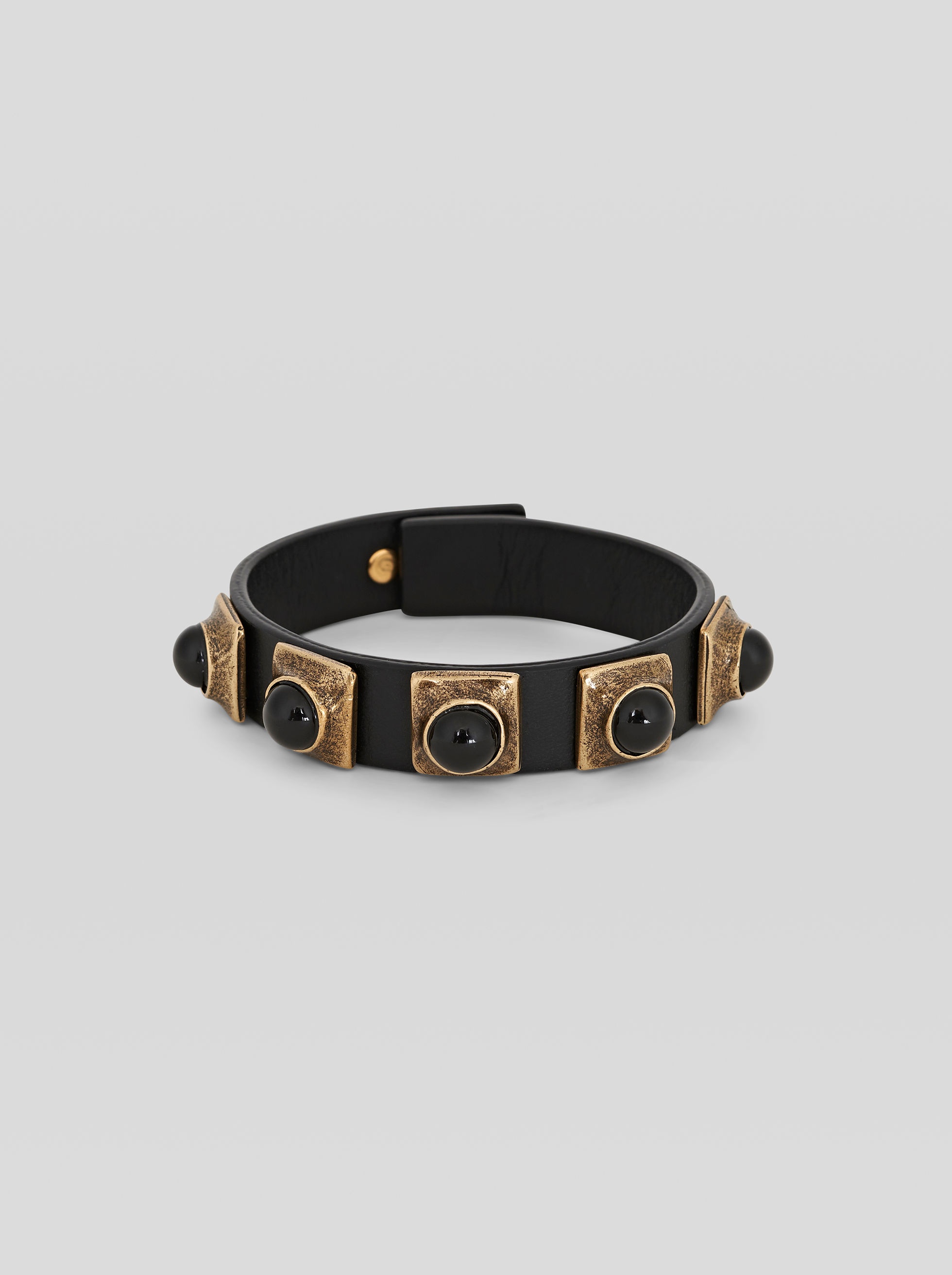 LEATHER CROWN ME BRACELET WITH STUDS AND CABOCHON STONES - 1