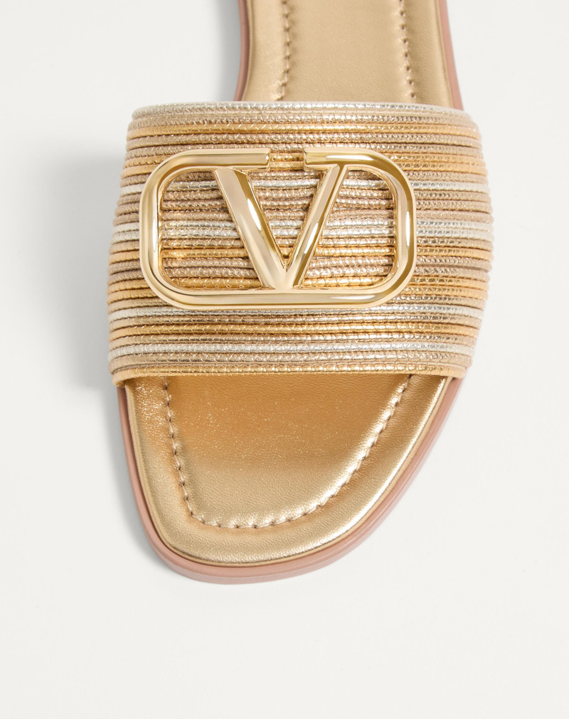 Valentino VLOGO SIGNATURE METALLIC LEATHER SLIDE SANDAL WITH CORNELY EMBROIDERY outlook