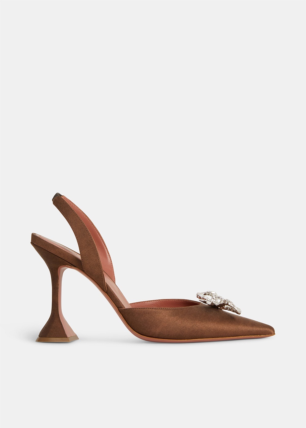 Brown Satin Rosie Slingback Heels - 1