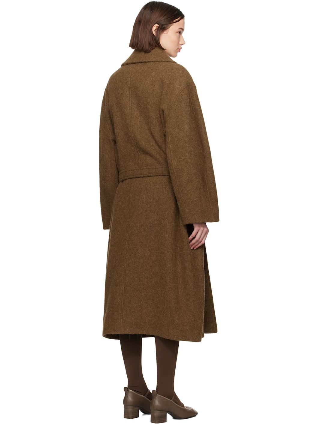 Brown Asymmetrical Bathrobe Coat - 3