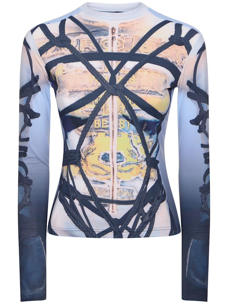 Bondage print jersey fitted top 1