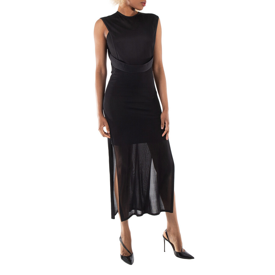 Burberry Ladies Black Side-Slit Sheer Maxi Dress - 4
