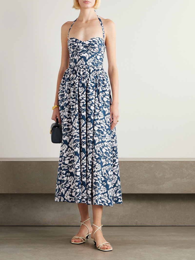 EMPORIO SIRENUSE Johanna Lotus Pleated Floral-print Cotton-twill Halterneck Midi Dress outlook