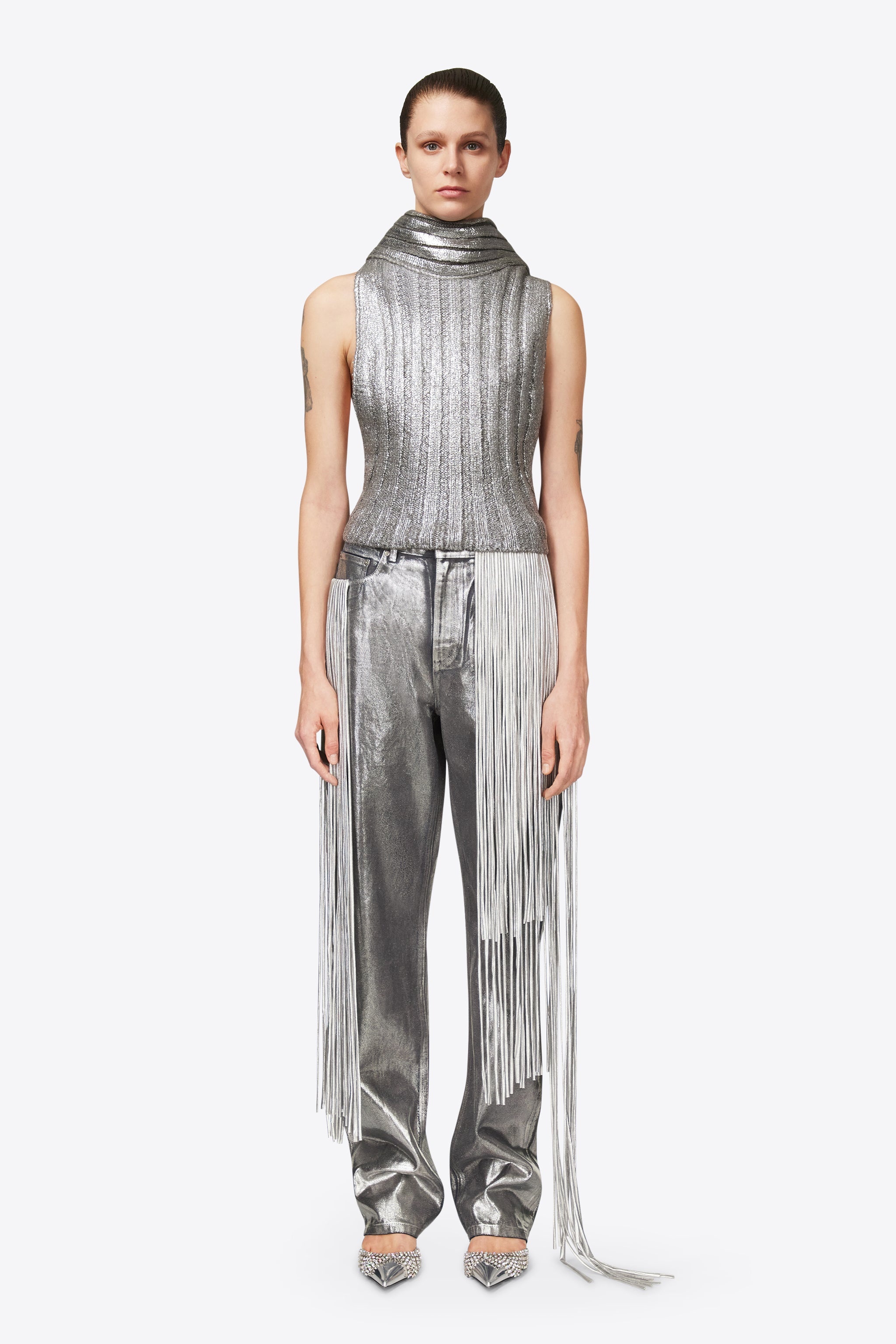 METALLIC FRINGE STRAIGHT LEG JEAN - 3