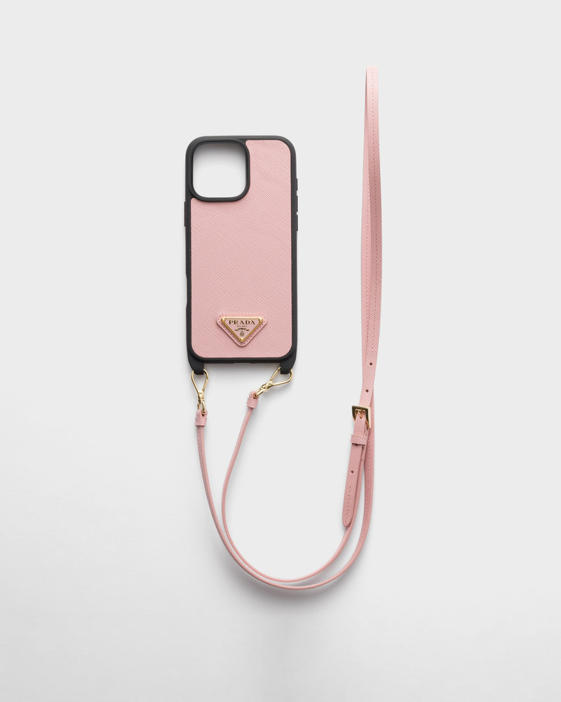 Saffiano leather case for iPhone 16 Pro Max with shoulder strap 1