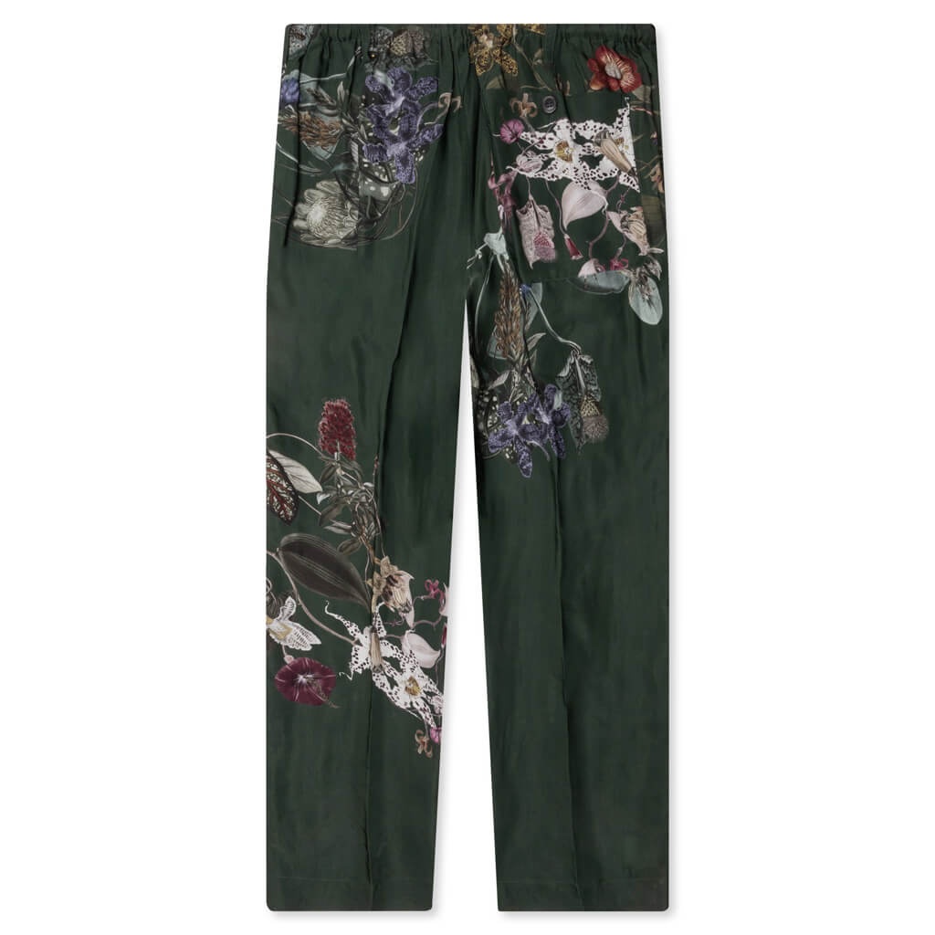 GREEN PLEAT-FRONT TROUSERS WITH FLORAL PATTERN 7092 M.W. - BOT - 2