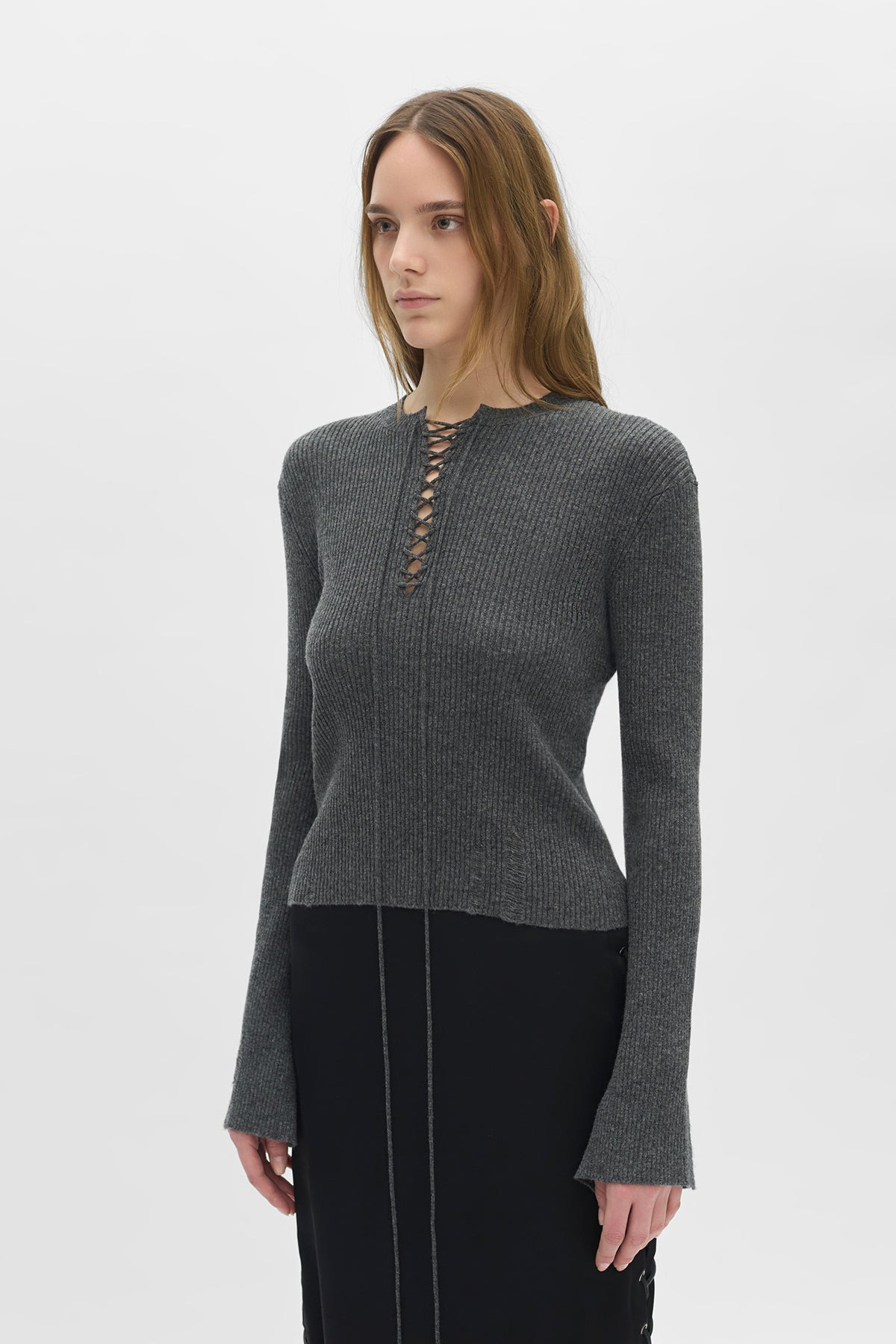 Fanja Cropped Laced Up Serafino Sweater - 2