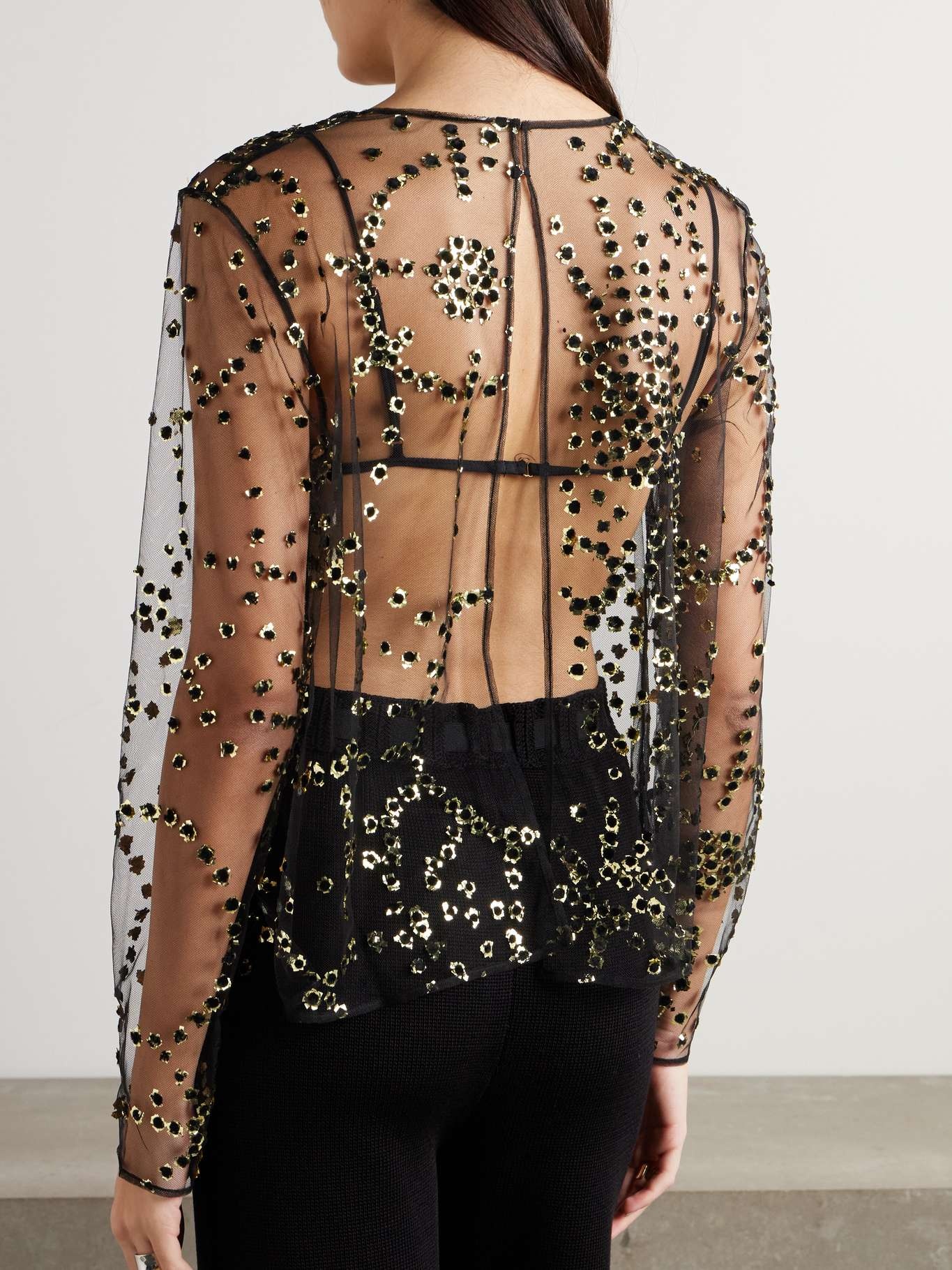 Sheer Fete appliquéd mesh blouse - 3